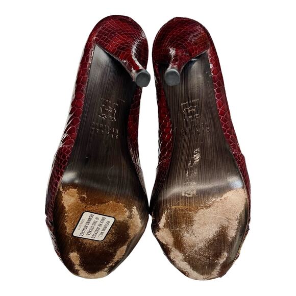 STUART WEITZMAN Embossed Leather Pumps Red Peep Toe Stiletto Heel Spain EUC 6.5M - Picture 6 of 11